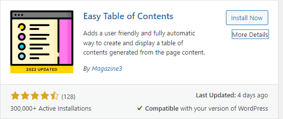 Easy teable of contents plugin