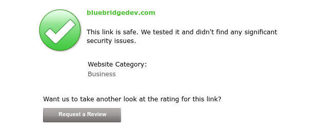 Blacklist check for bluebridgedev.com on SiteAdvisor