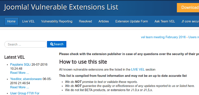 Screenshot of Joomla Vel