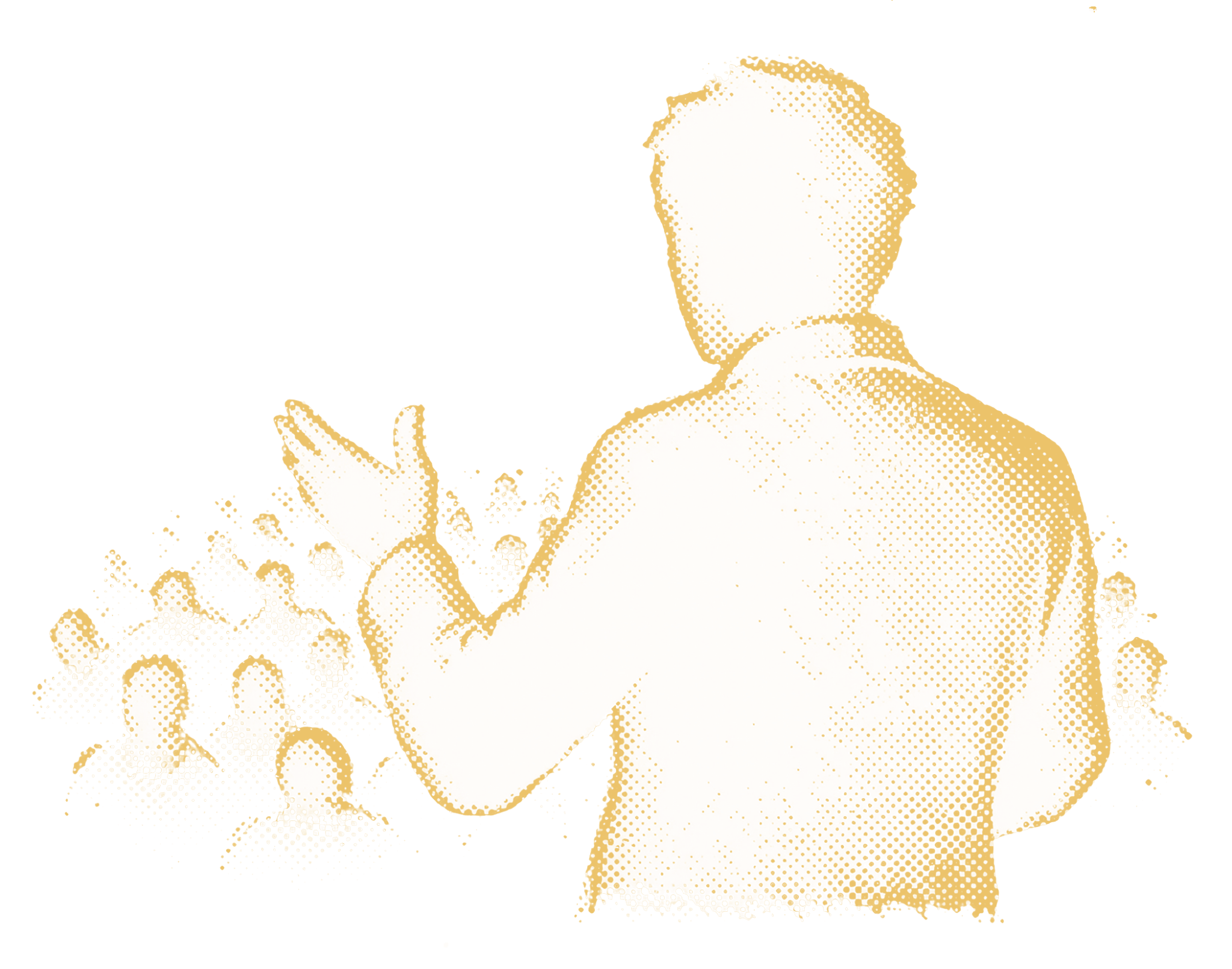 Abstract gold halftone illustration of a speaker addressing an audience