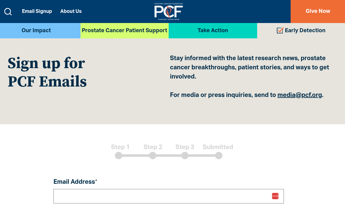 Part of the Prostate Cancer Foundation's three-step email segmentation process